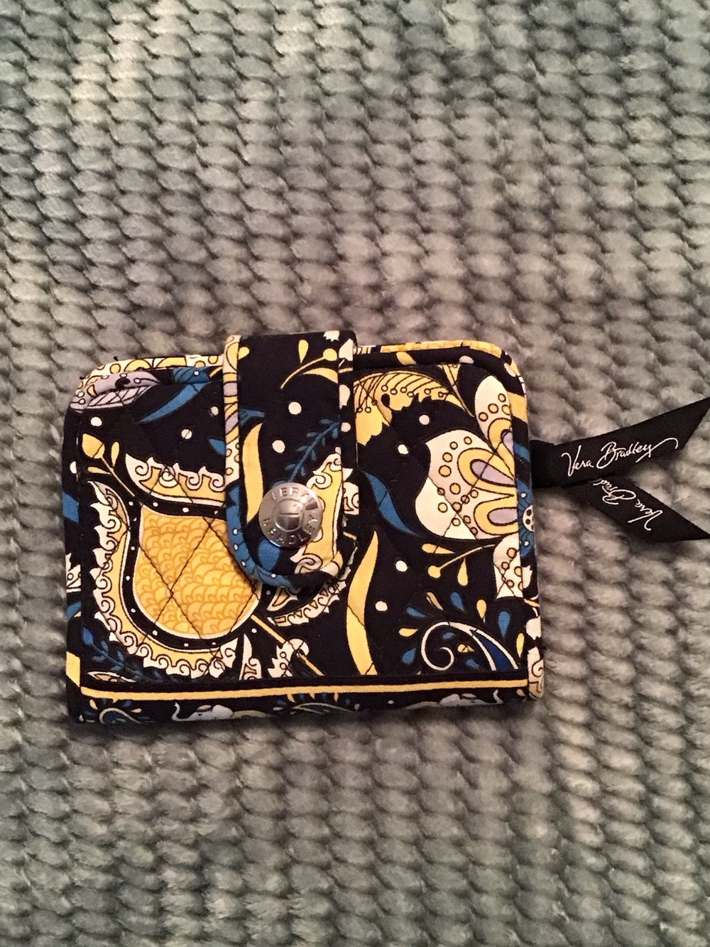Vera Bradley Black, Yellow and Blue Quilted Snap Wallet (B)